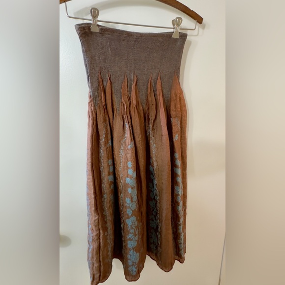 Bohemian skirt dress elastic waist Bronze blue embroidered light polyester/rayon - Picture 3 of 8